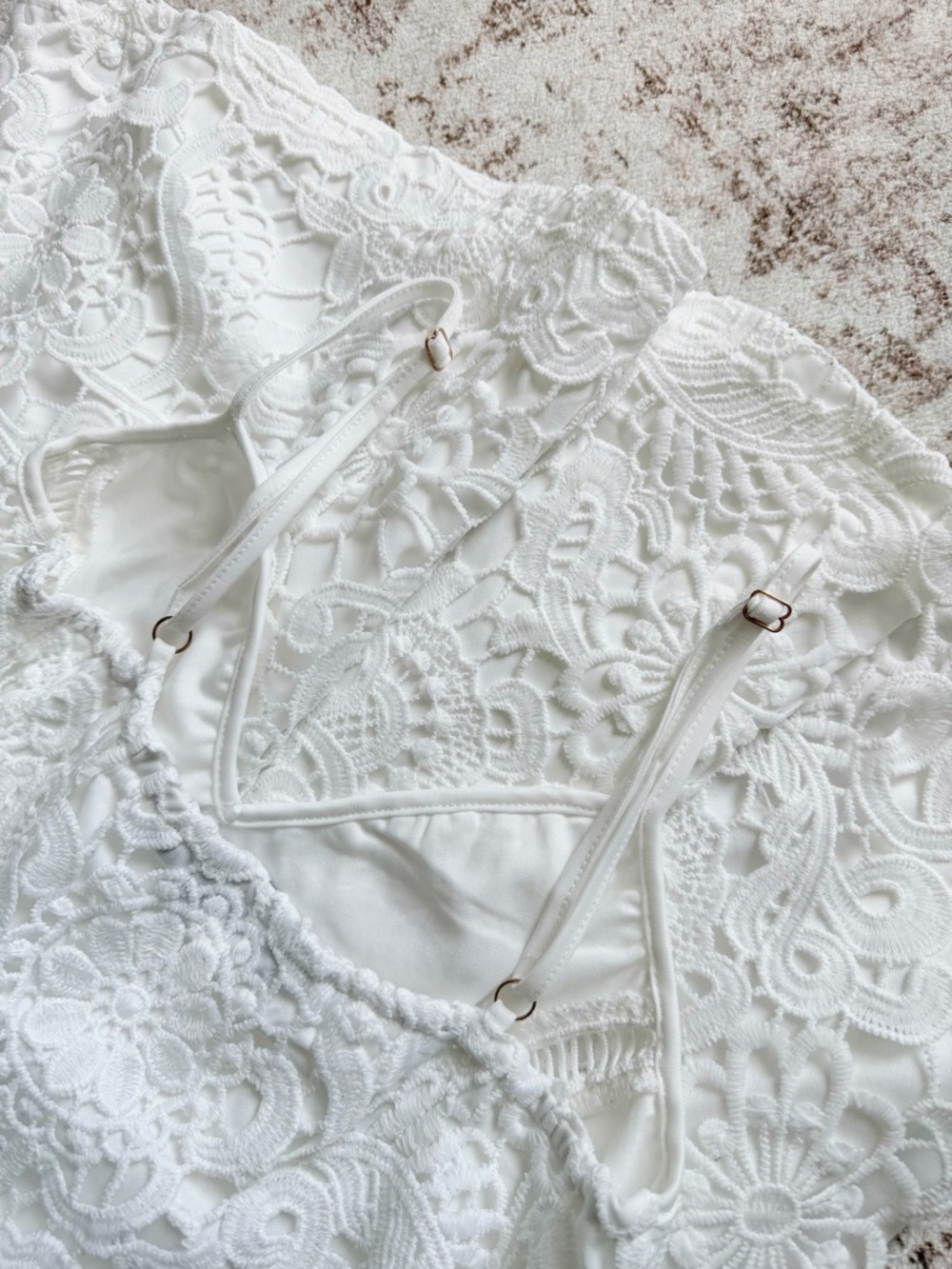 PLT White Floral Lace Spaghetti Strap Dress - Picture 5 of 6